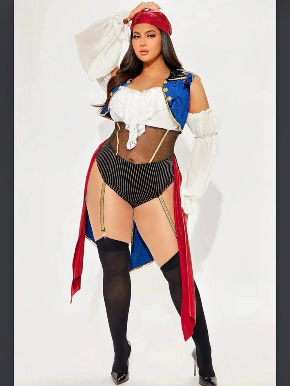 Fashion Nova Buccaneer Beauty Pirate 1 Piece Costume Set Costume Blue & Red XL